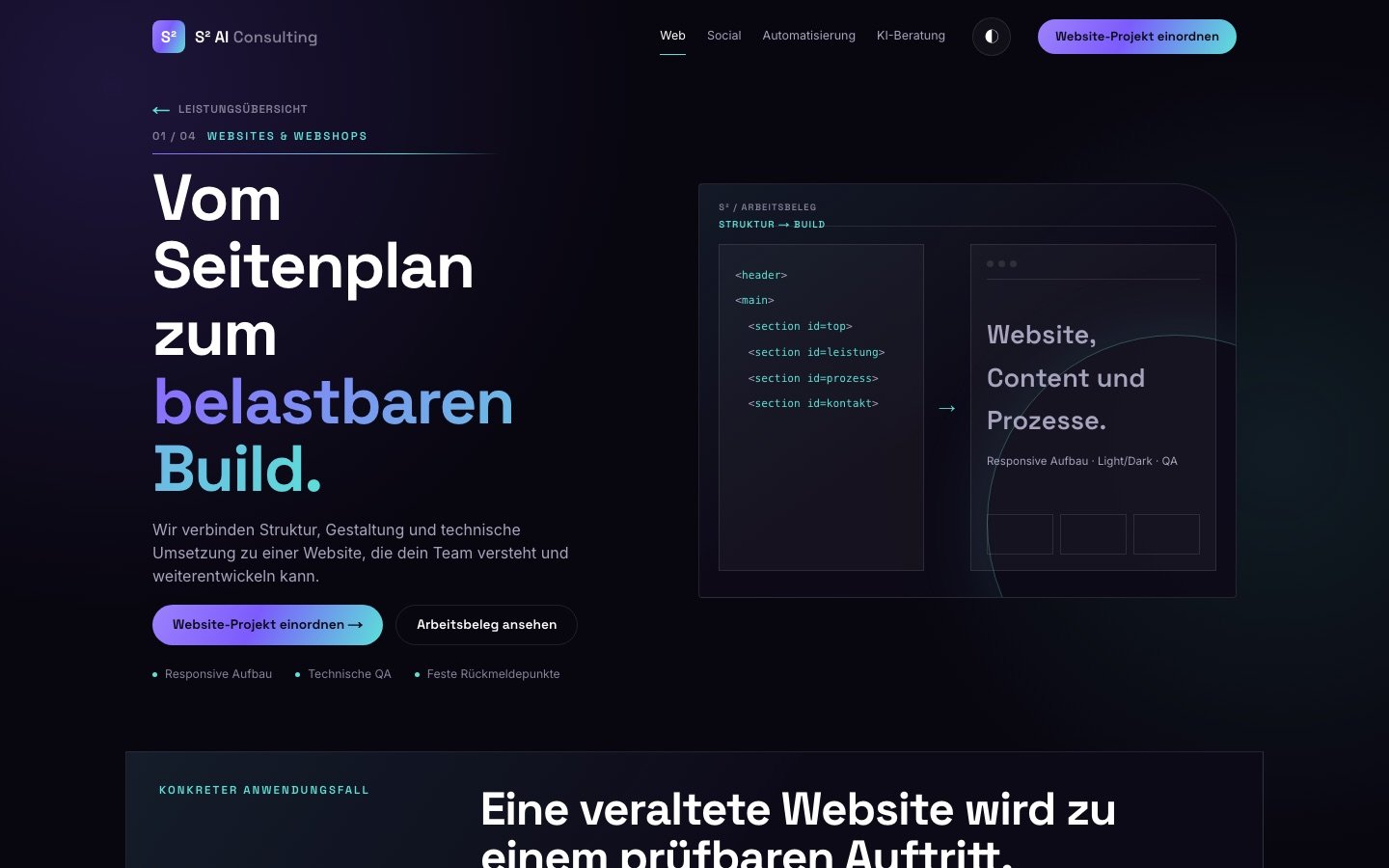 Eigener S²-Webauftritt mit violetter und türkiser Gestaltung